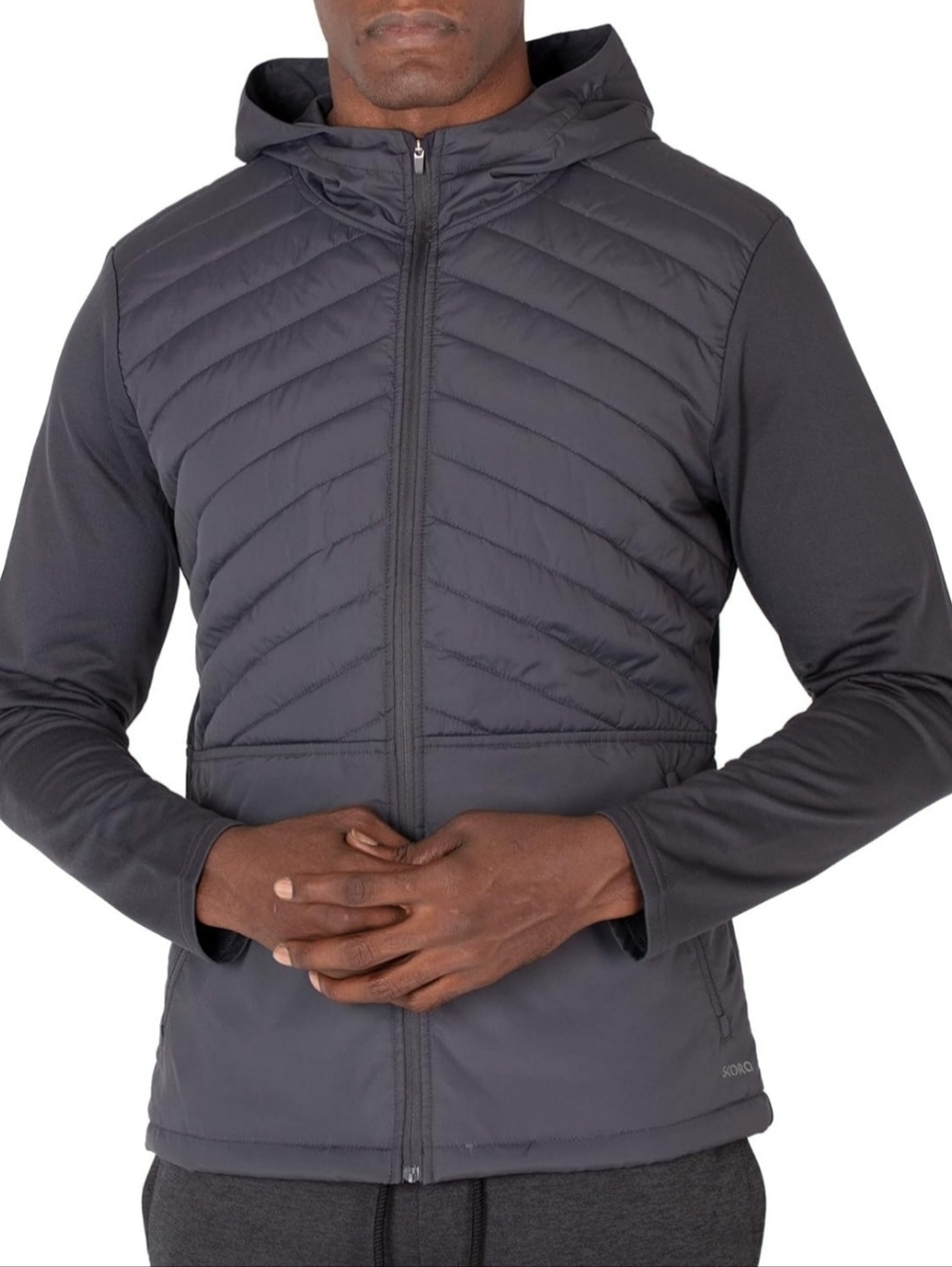 Skora Men's Black Hooded Light Quilted Running Jacket Size Small (35-36) AG-3465